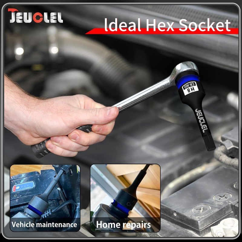 JEUCLEL مقبس بت تأثير سداسي 8 مم، H8 مقبس ألين 1/2 بوصة، محول مفك سداسي من فولاذ Cr-Mo لطول إضافي لمفاتيح ربط كهربائية لتثبيت البراغي - Image 1